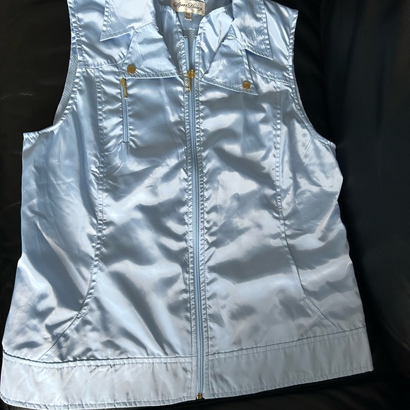 Beautiful blue vest zipper closure with gold button by Sport Haley, Size M. - Picture 2 of 11